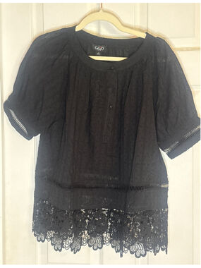 GiGiO Black Lace Trim Short Sleeve Top Size L